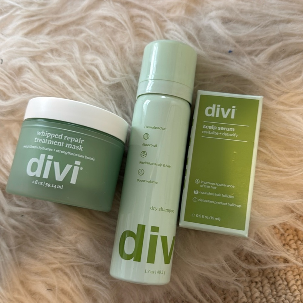 NEW DIVI HAIR BUNDLE dry shampoo-
whipped hair mask scalp serum $70 retail!